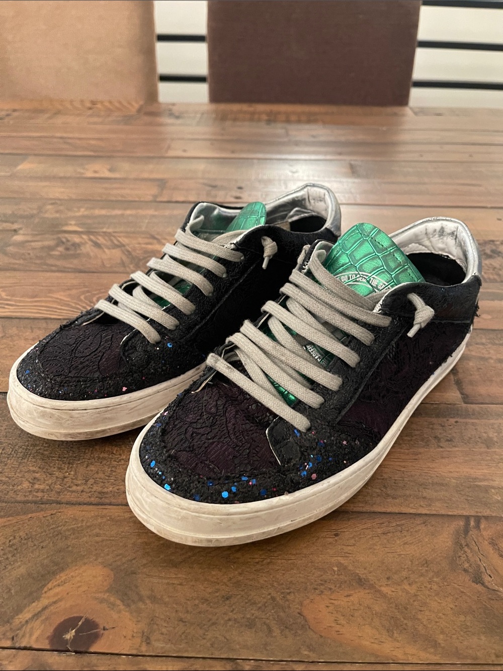Women’s p448 Black Low-Top Sneakers with Green Accent